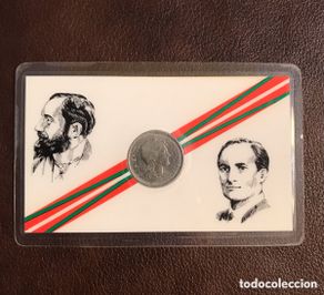 Monedas República: Moneda 1 peseta. Euzkadi 1937. Formato especial. Plastificada. SC.
